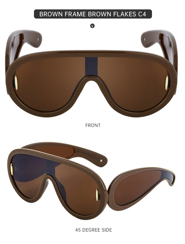 Oversized Wellen-Masken-Sonnenbrille Einteilige Damen-Sport-Y2K-Punk-Sonnenbrille für Damen 2024 Luxusmarke Steampunk-Brillen-Goggle