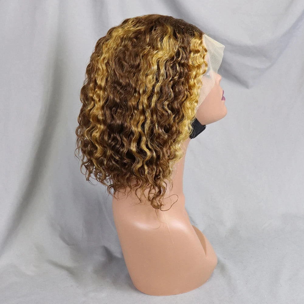 10-16 Inches 200% Density Water Wave Bob Human Hair Wigs  Short Deep Curly Brazilian Remy Human Hair Wigs for Black Women