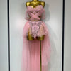 Women Sexy Strapless Pink Mesh Two Pieces Set Prom Gown Celebrate Birthday Nightclub Party Singer Stage Performance Costume