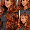 100% Human Hair 4/350 Highlight Ombre Body Wave 13x6 Lace Front Wig Ginger Orange Brown Colored Water Wave 13x4 Lace Frontal Wig