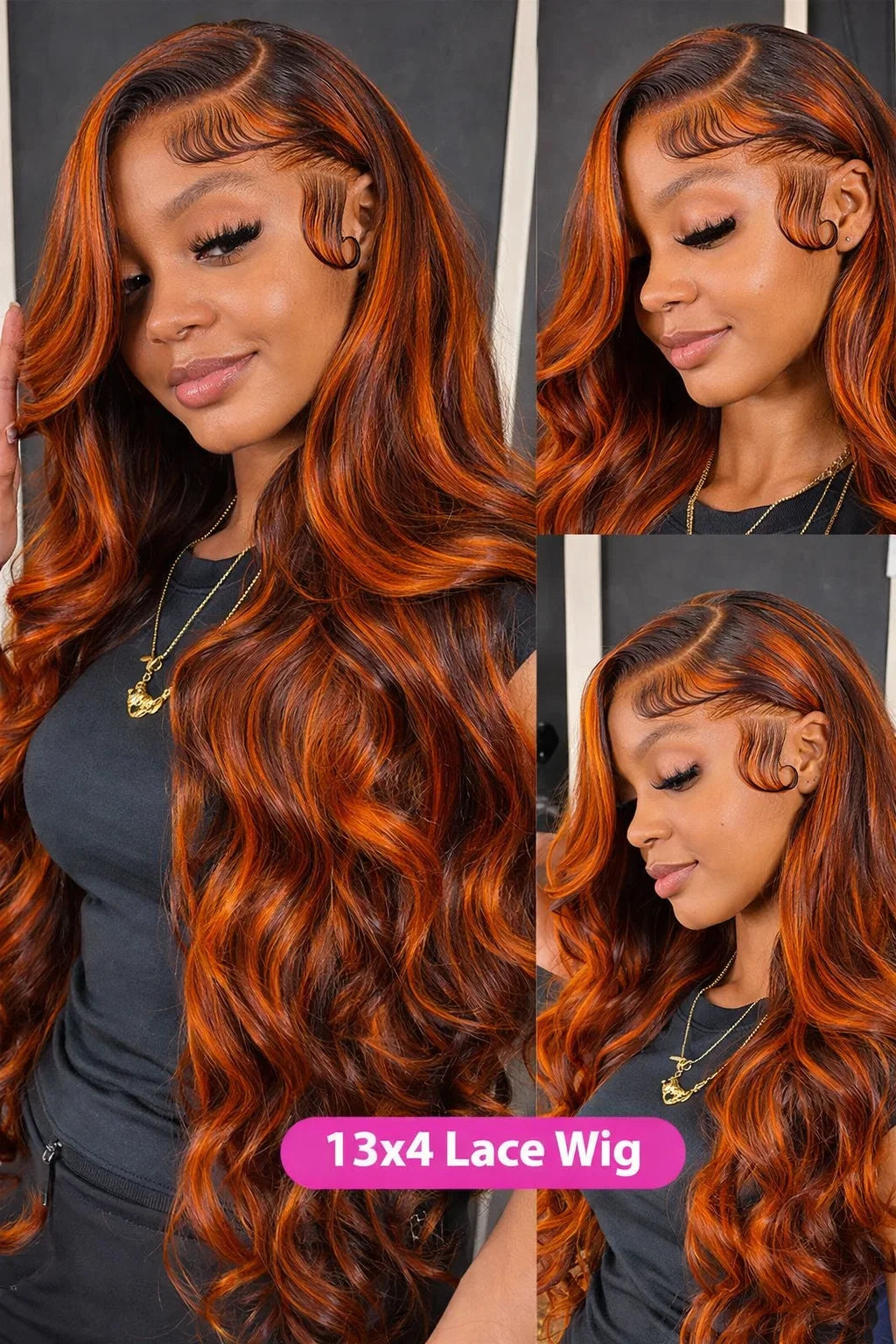 100% Human Hair 4/350 Highlight Ombre Body Wave 13x6 Lace Front Wig Ginger Orange Brown Colored Water Wave 13x4 Lace Frontal Wig
