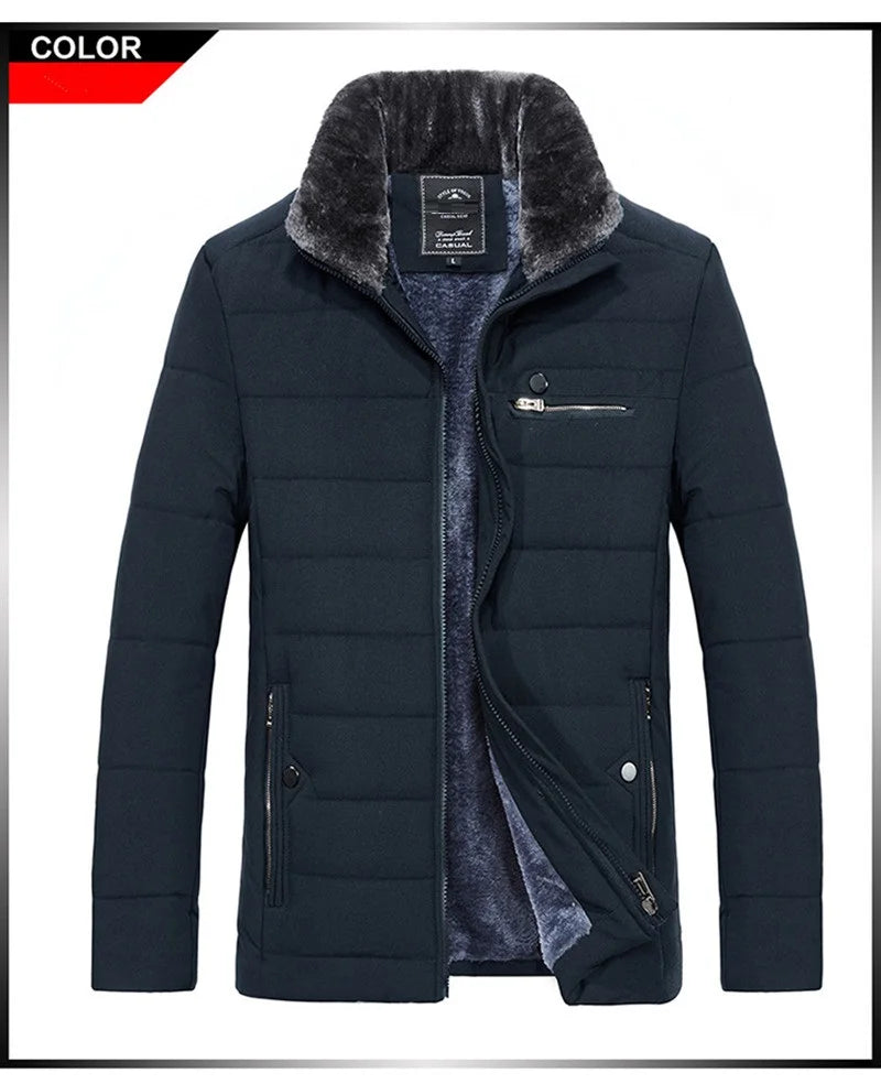 Men's Warm Jacket Winter Parka Fur Collar Windbreaker Cotton Padded Anorak Thick Black Coat Male Casual Autumn Fleece Jacket Men