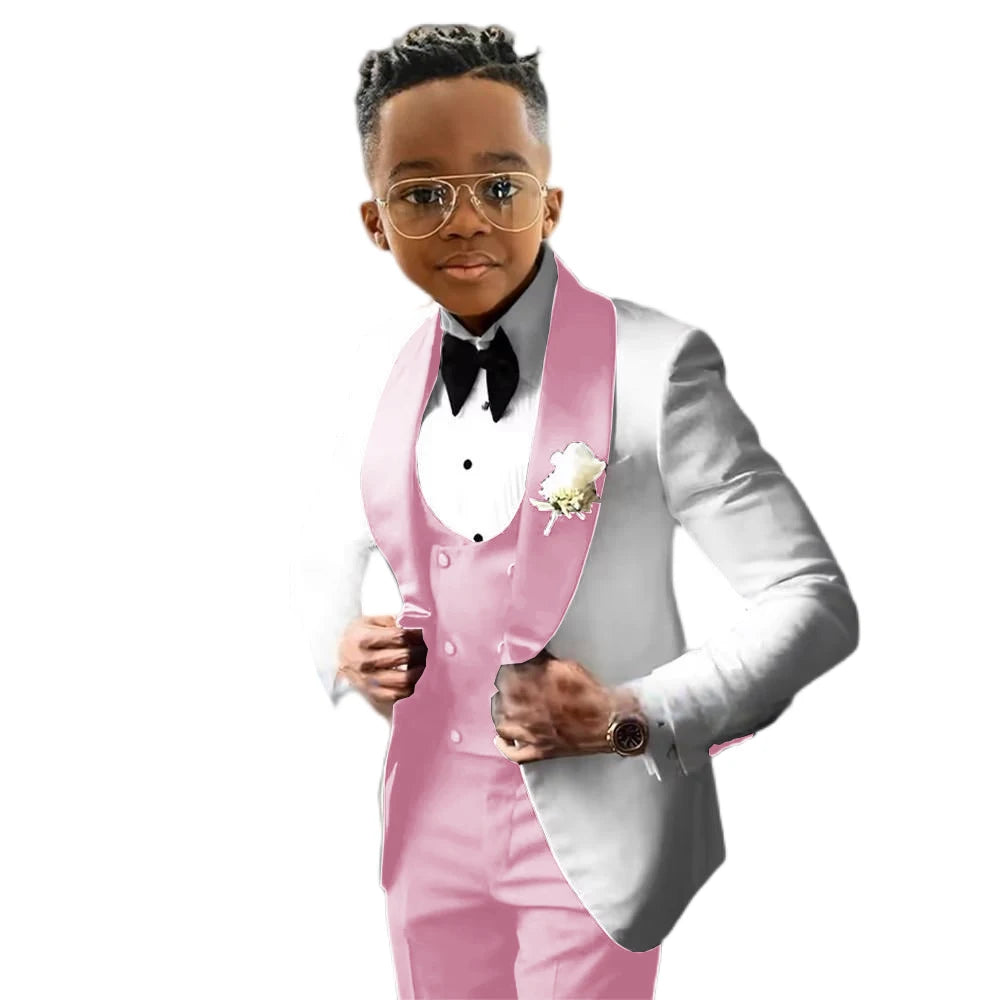 Suit for Boys Wedding Tuxedo 3 Piece White Jacket Royal Blue Pants Vest Kids Blazer Set Slim Fit Tailored Outfit