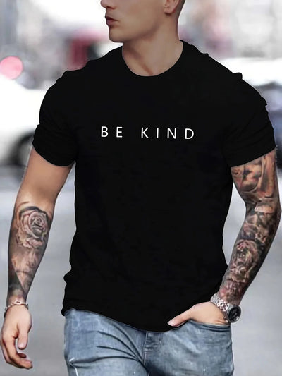 Men's Summer Loose Fit  100 Cotton be Kind Print T-shirt Tops O-neck Pactwork Casual T shirts for Men New