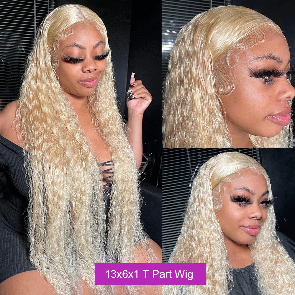 613 Transparente HD-Spitzenfront Echthaarperücke lockig 13x6 Honigblond Deep Wave Full Lace Frontal Perücke Brasilianisch 40 Zoll 250 Dichte