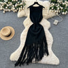 Sexy Backless Knit tassel High Waist Pleated Dress Casual A-line Dress Beach Vestidos Women Evening Party