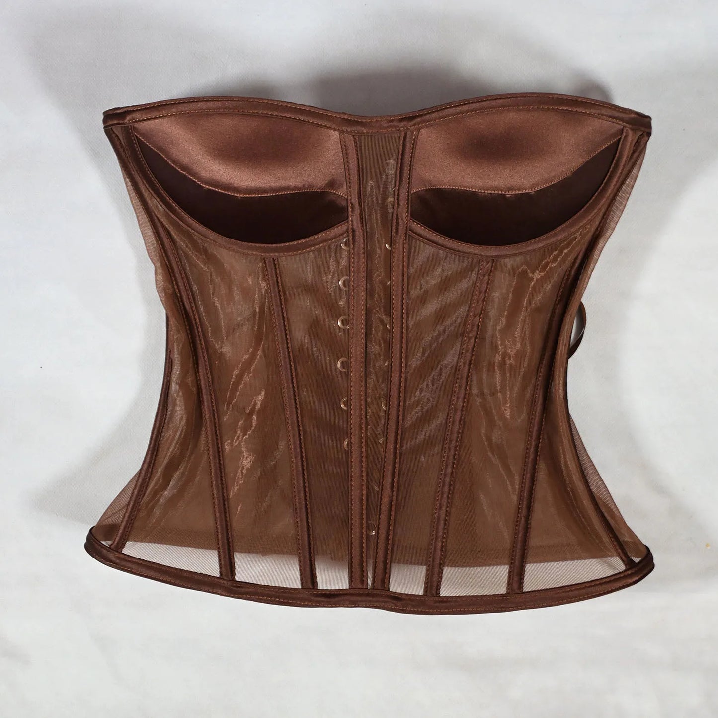 Women Mesh Corset Bustier With Cups Overbust Tight Shaping Tops Strapless Transparent Bodice Slimm Waist Wedding Lace Up Boned