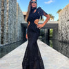 Sexy White Lace Women Dress Turtleneck Tassel Sleeve Slim Naked Waist Hollow Out Long Dress Summer Beach Female Knit Robe