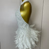 Women Luxury Rhinestones Pearls Feathers Halter Backless Short Dress Women Sexy Celebrate Birthday Dress Nightclub Stage Costume