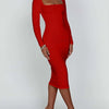 Herbst und Winter Damen Sexy Bodycon Kleid Quadratischer Ausschnitt Langarm Abendkleider für Damen