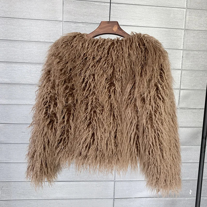 2023 Women Faux Fur Coat Autumn Winter High Quality Fluffy Short Coat Faux Fur Jacket