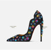 2025 Spring New High Heels Women's Embroidered Beaded Black Sexy Queen's Heel 10-12cm Pointed