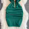 Fashion Bodycon Sexy V-neck Low Cut Mini Short Work Dress Women Backless Irregular Sleeveless Short Hip Wrap Vest Dress OL Red