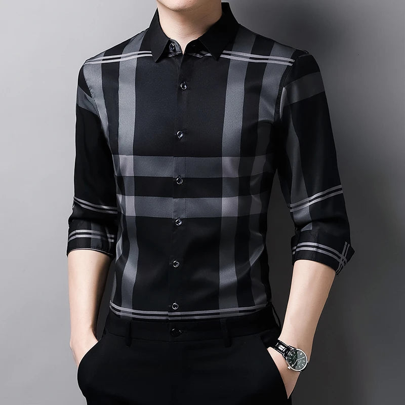 New Men's Casual and Fashionable Long Sleeved Shirt with Printed Anti Wrinkle Business Shirt