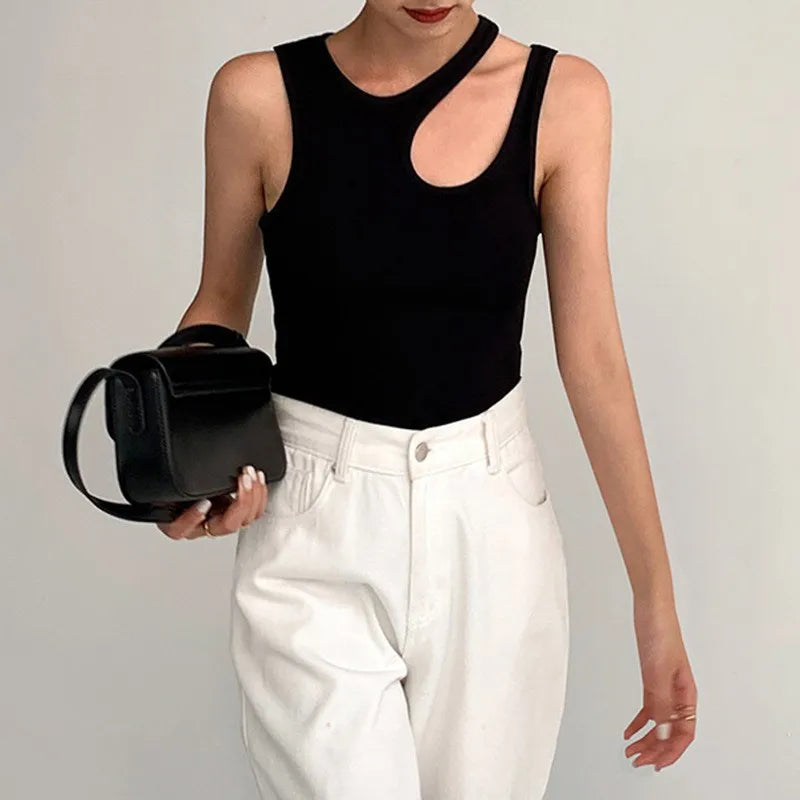 Casual white cut t shirt women round neck sleeveless korean slim t shirts women clothing 2023 summer fashion