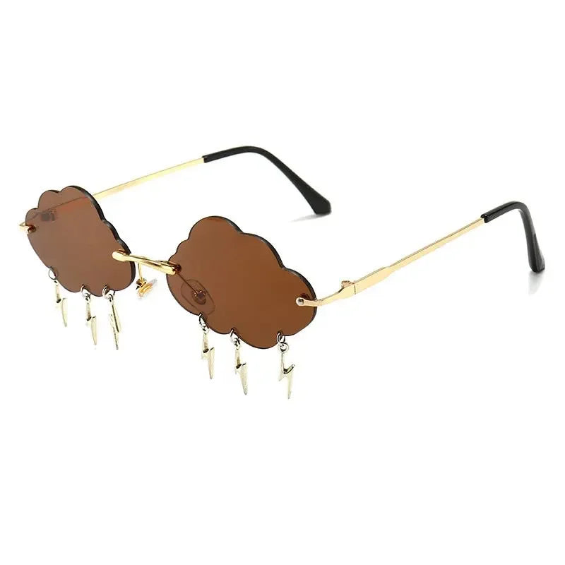 Fashion Rimless Cloud Shaped Sunglasses with Lightning Pendant Y2K Women's Luxury Sun Glasses Shades UV400 Brand Designer SG28