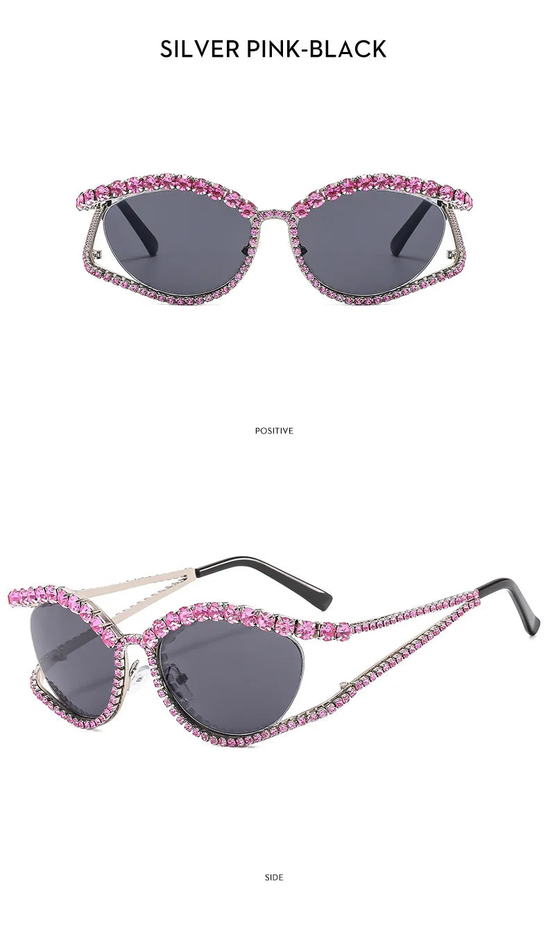 XJiea 2024 Designer Strass-Sonnenbrille für Damen Luxusmarken-Mode-Steampunk-Herrenbrille Party-Strand-Schatten-Accessoire