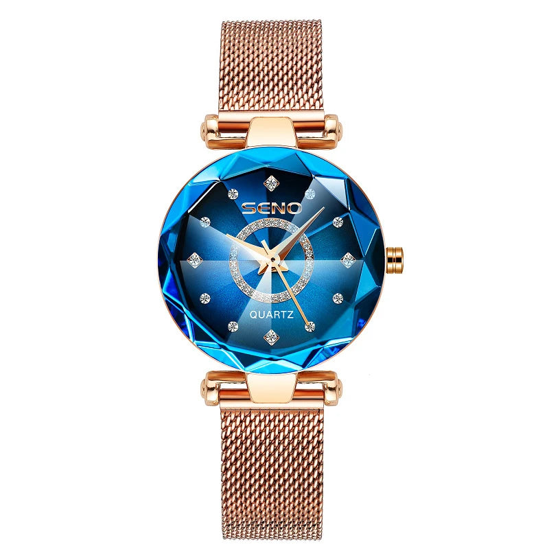 SENO Ocean Star Damen Kristalluhr 2024 Top-Marken Luxus Roségold Damen Armbanduhr für Damen Armbanduhr Relogio Feminino