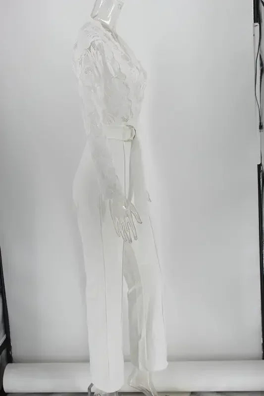 Weißer Overall Damen, elegant, Spitze, lang, Einteiler, hohe Taille, Federn, Y2k, sexy, Hochzeitsfeier, Abend, Jumpsuit