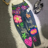 Fashion Rhinestone Washed Ripped Graphic Jeans Street Style Women's Denim Pants High Waisted Beaded Sequin Straight-Leg Jean