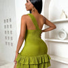 Women's Summer Solid Color One-Shoulder Ruched Hem Slim Fit Elegant Dress