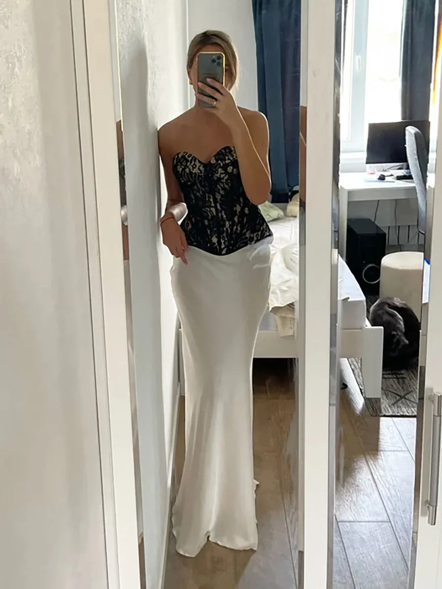 Wolfeel Freizeit Satin Damenrock Frühling Sommer Mode Locker Hoher Bund Maxi Röcke Elegant Einfacher Satin-Fischschwanzrock