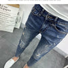 Men's Korean Style Classic Jeans 2023 New Blue Ripped Jeans for Men Fashion Trendy Summer Skinny Ripped Hole Cargo Trousers