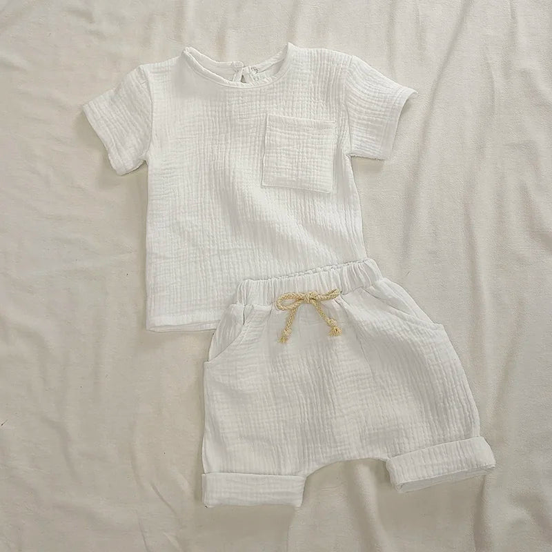 Organic Cotton Baby Clothes Set Summer Casual Tops Shorts For Boys Girls Set Unisex Toddlers 2 Pieces Kids Baby Outifs Clothing