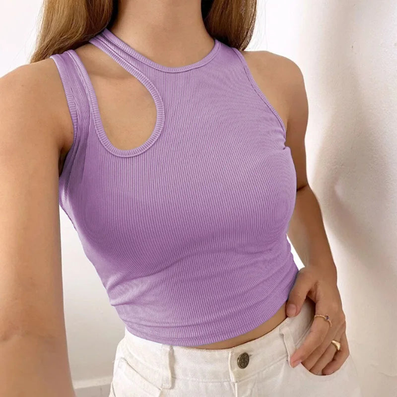 Sexy Rib-knit Tank Top for Women Summer Solid O-neck Sleeveless Crop Tops Street Vintage Korean Fashion Shirt Vest Y2K Clothes