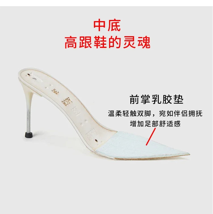 2025 Spring New High Heels Women's Embroidered Beaded Black Sexy Queen's Heel 10-12cm Pointed