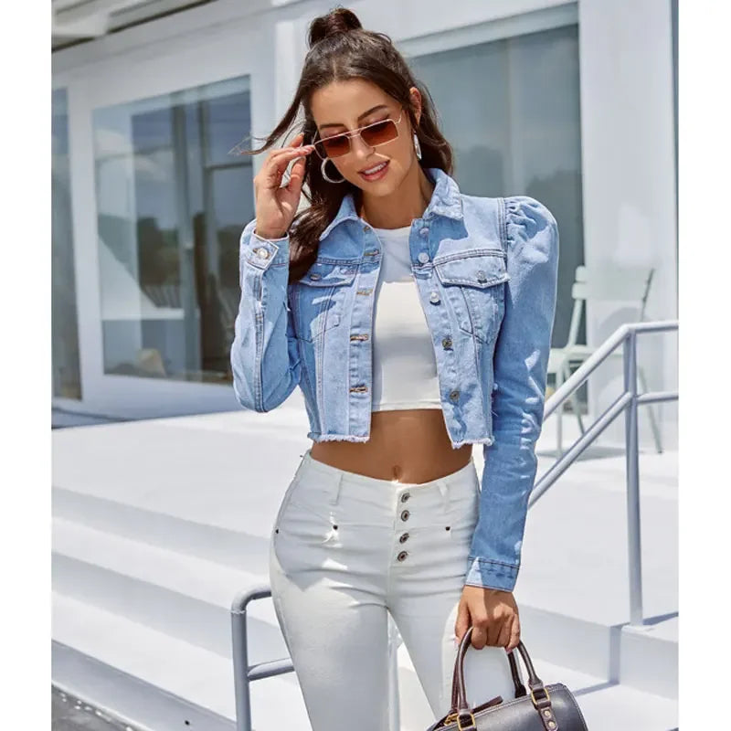 Woman Denim Jacket Autumn Blue Cowgirl Pockets Casual Streetweer Fashion Office Ladies Short Winter Jacket Women Coats Female