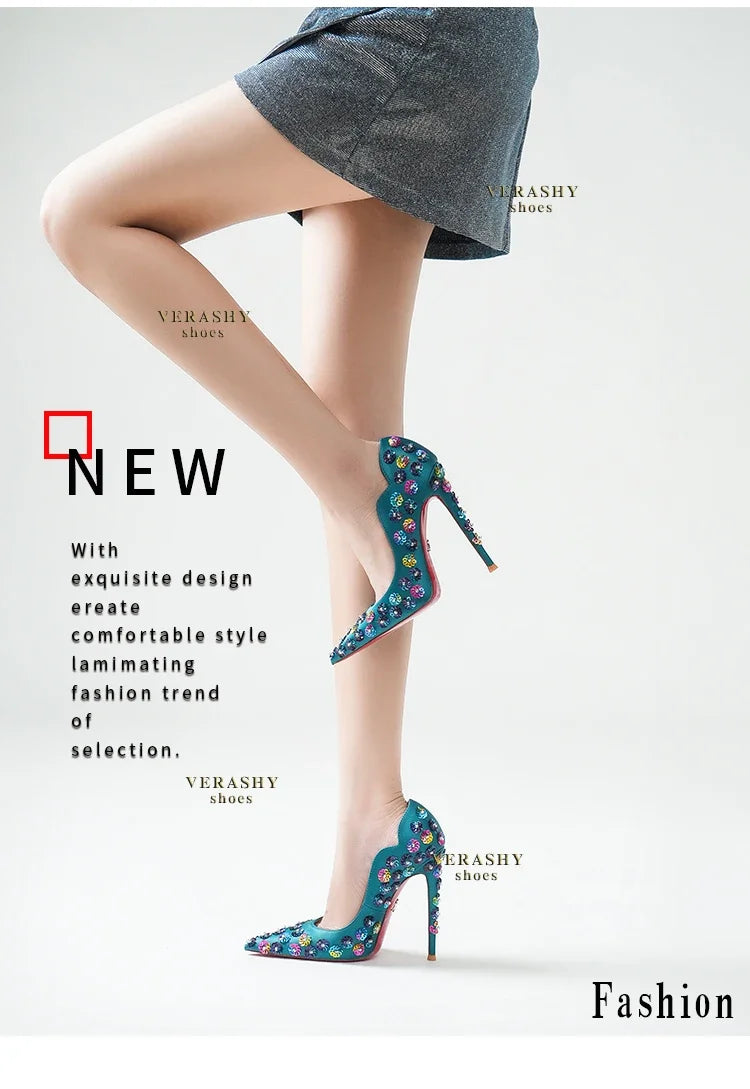 2025 Spring New High Heels Women's Embroidered Beaded Black Sexy Queen's Heel 10-12cm Pointed