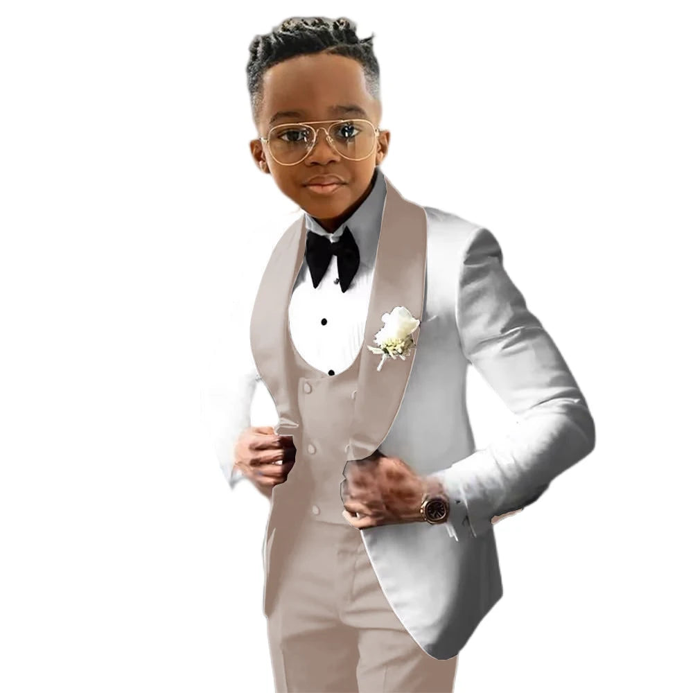 Suit for Boys Wedding Tuxedo 3 Piece White Jacket Royal Blue Pants Vest Kids Blazer Set Slim Fit Tailored Outfit