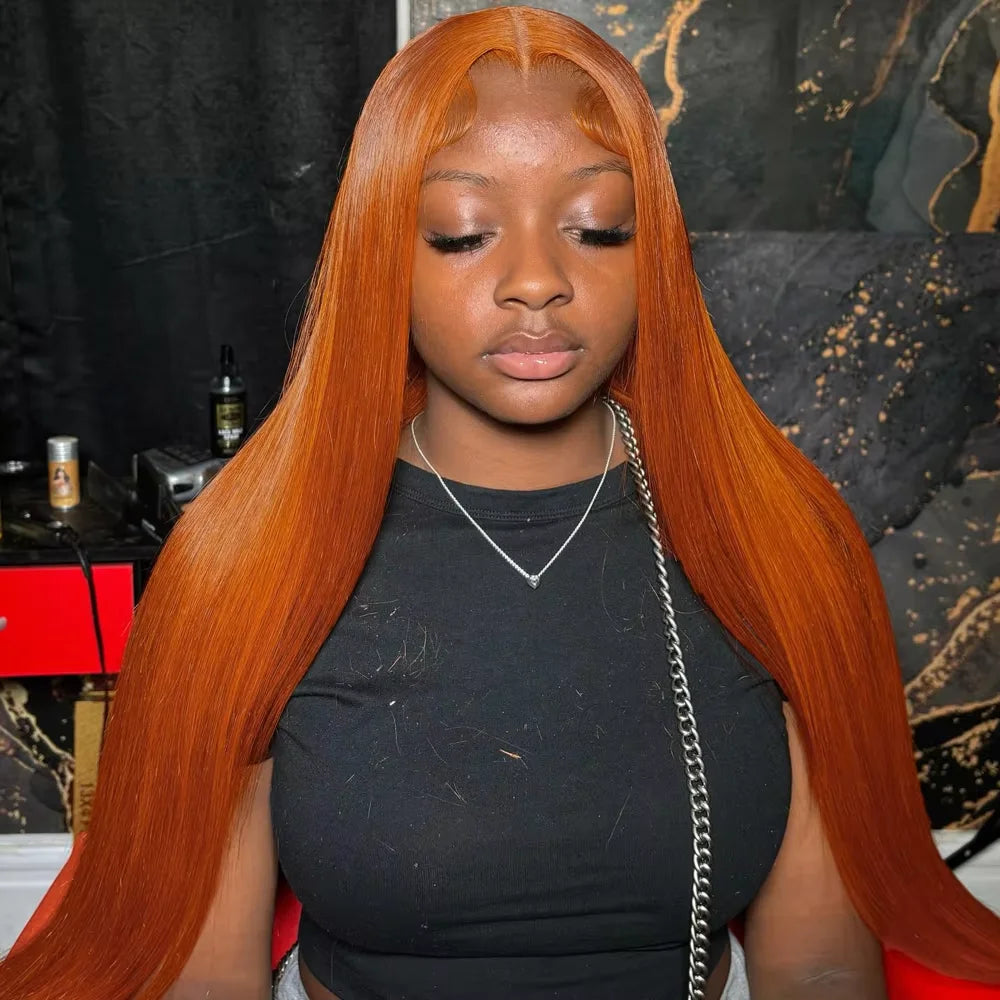 Brazilian Straight #350 Ginger Orange 13x6 HD Lace Front Human Hair Wigs 13x4 Glueless Lace Frontal Wig Closure Wigs For Women