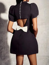 Elegantes Damen Luxus Aushöhlen Rote Schleife Freizeit Minikleid Schleife Abendparty Formelle Kurze Kleider Neu Schwarz Weiß Kleider Street