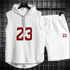 Summer New Men's Sleeveless Hooded T-shirt+shorts pants Sports two-piece set gym  Fashion  Casual Men Women Sports Two Piece Set