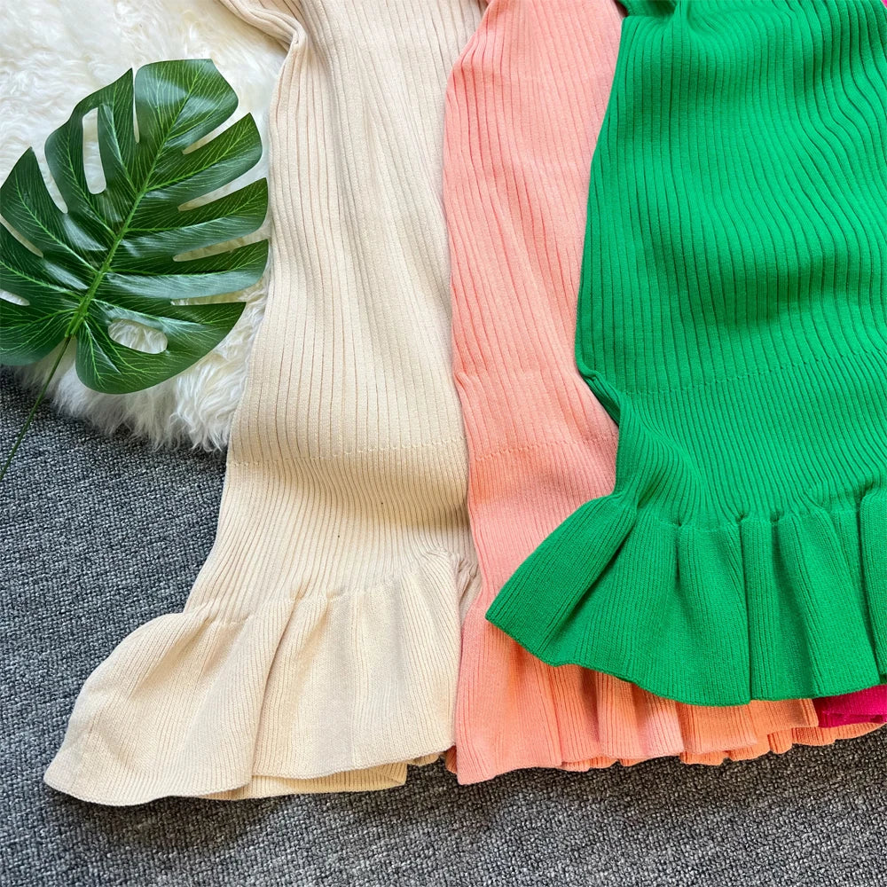 YuooMuoo Chic Fashion Sexy Package Hips Ruffled Mini Dress Women Summer Slim Elastic Knitted Party Dress Streetwear Lady Outfits