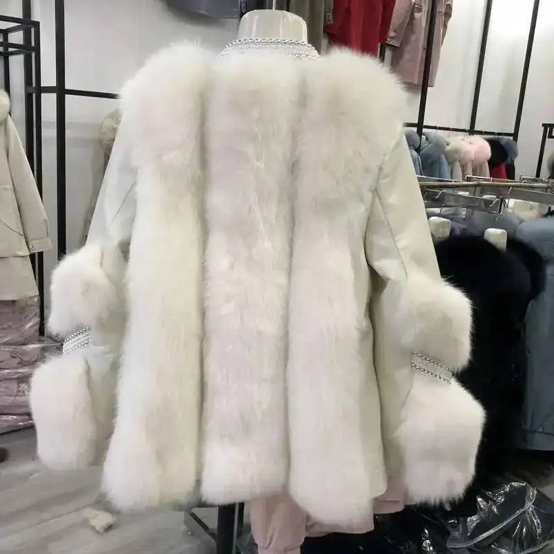 DEAT Fashion Temperament Thickened Fur Coat Cardigan Women Top-Quality Leather Patchwork Long Sleeve Jacket 2024 Winter 11SX023