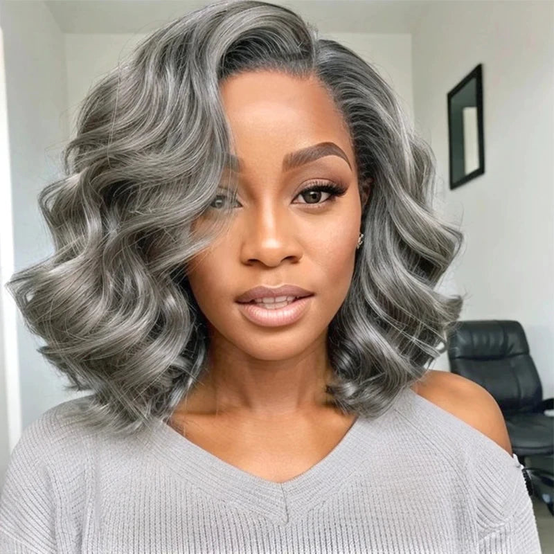 Bob Perücke Salz- und Pfefferfarbe 13x4 5x5 HD Lace Closure Perücke Body Wave Lace Front Perücke vorgezupft 100% Echthaar Lace Frontal Perücke