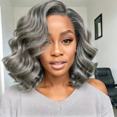 Bob Perücke Salz- und Pfefferfarbe 13x4 5x5 HD Lace Closure Perücke Body Wave Lace Front Perücke vorgezupft 100% Echthaar Lace Frontal Perücke
