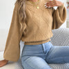 Women's Solid Color Round Neck Lantern Long Sleeve Knitted Sweaters for 2026 Autumn Winter Woman Clothes Yellow Red Khaki Tops