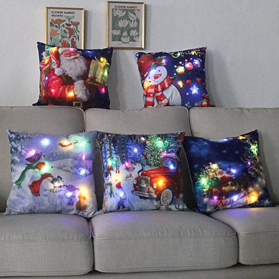 45cm Leuchtender Weihnachtsmann-Kissenbezug mit LED-Lichtern 2023 Neujahrsdekoration für Zuhause Weihnachtsschmuck Deko LED-Kissenhülle