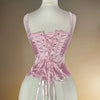 Women Tight Corset Vest Bustier Overbust Petal Bodice Lace Up Boned Shaping Tops Pink Costume Crops With 5 Buckles Party Wedding