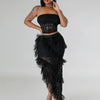 Sexy Two 2 Piece Sets Night Club Outfits for Women White Lace See Through Sleeveless Strapless Top and Ruffles Long Skirts Suit