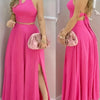 Women's Pink Two Piece Set Halter Collar Crop Top Split Maxi Skirt Ideal for Evening Parties Summer Weddings Chic Outings