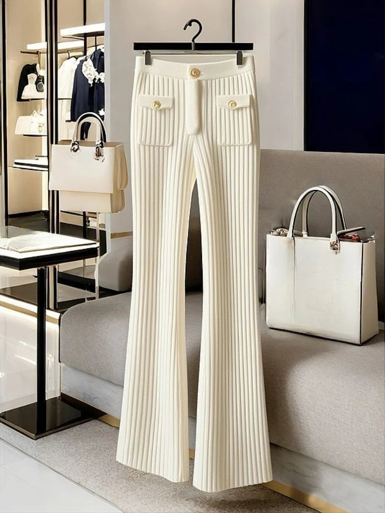 2025 Neue Schlaghosen für Damen, High Waist, Slim Fit, Strickhosen, koreanische Freizeit-Hosen, Y2k Kleidung
