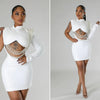CM.YAYA Women Full Sleeve Elegant O-neck Mini Dress 2024 Summer Pearl String Sexy Street Night Club Party Vestidos Dresses