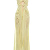 Beyprern Sexy Rhinestone Chain Halter Backless Maxi Dress Women 2026 Summer Cut Out Ruched Club Vestidos Bodycon Long Dresses