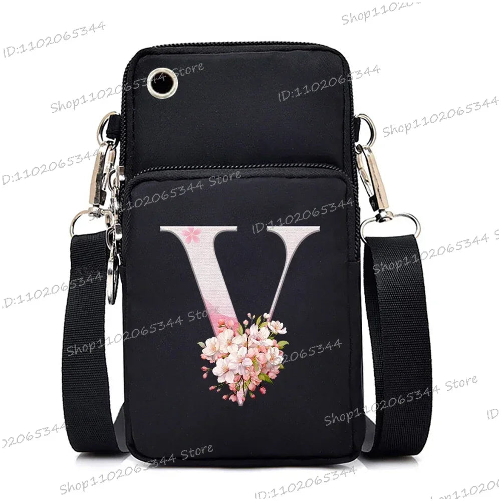 Damen Kuriertasche Kleine Handtasche Umhängetasche Geldbörse für Handy Sakura 26 Alphabet-Druck Münzgeldbörse Damen Kartenhalter