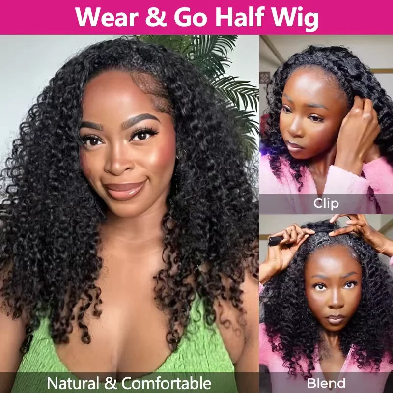 3 IN 1 Flip Over Half Wig With Drawstring Seamless Clip Ins Flip Over Wig 200 Density Glueless Wigs Human Hair For Women wig